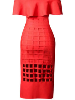 Layered Off-Shoulder Cutout Slit Midi Dress - Melizafashion