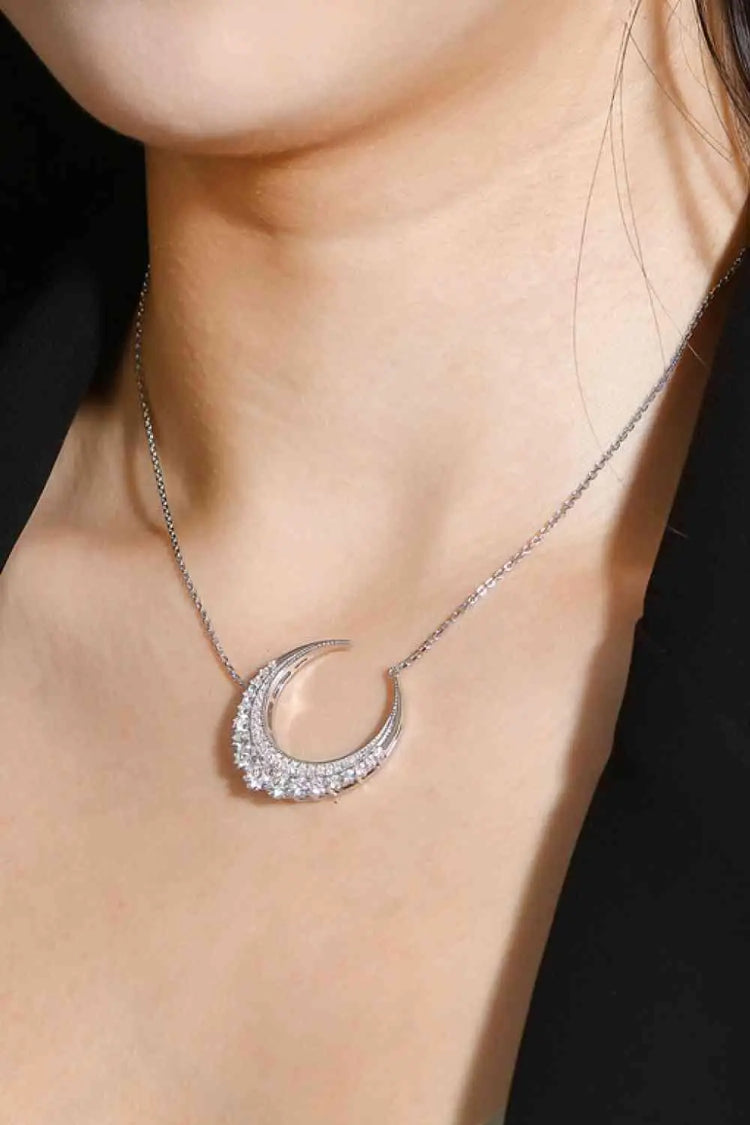 Meliza's 1.8 Carat Moissanite Crescent Moon Shape Pendant Necklace - Melizafashion