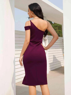 Meliza's Asymmetrical One Shoulder Side Slit Evening Dress - Melizafashion