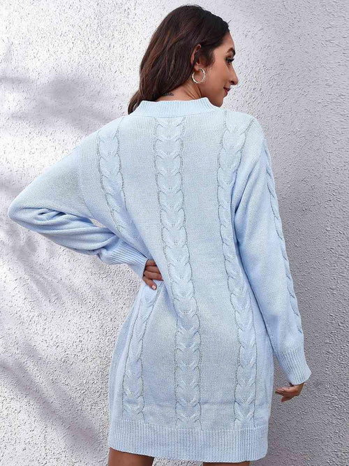Melizafashion Elegant  Meliza's Cable-Knit Round Neck Sweater Dress