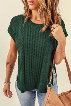 Meliza's Cable-Knit Side Slit Sweater Vest - Melizafashion
