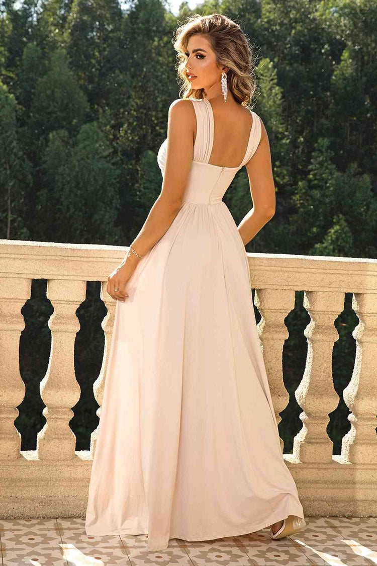 Melizafashion Elegant  Meliza's Crisscross Split Maxi Dress
