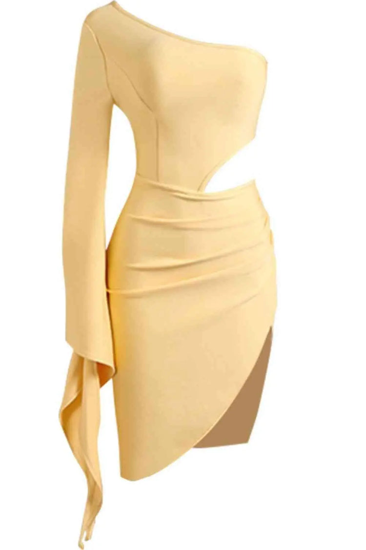Meliza's Cutout Split Flare Sleeve One-Shoulder Dress - Melizafashion