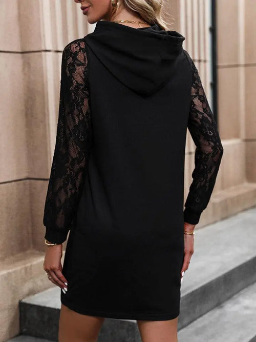 Meliza's Lace Trim Long Sleeve Hooded Dress - Melizafashion