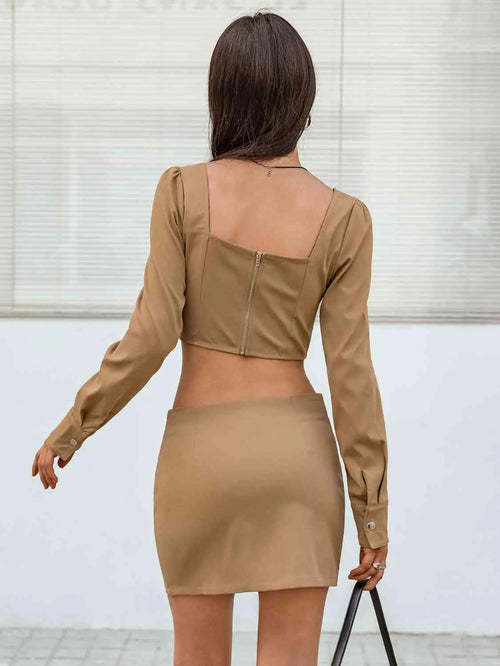 Meliza's Lace-Up Cropped Top and Skirt Set - Melizafashion