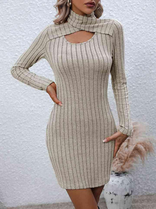 Melizafashion Elegant  Meliza's Long Sleeve Ribbed Sweater Dress