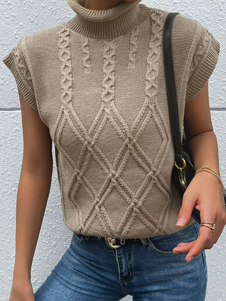 Meliza's Mixed Knit Turtleneck Sweater Vest - Melizafashion
