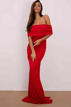 Melizafashion Elegant  Meliza's Off-Shoulder Floor Length Dress