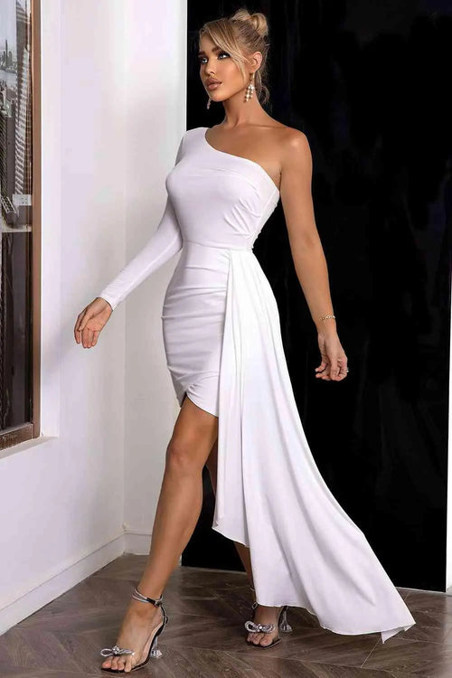 Melizafashion Elegant  Meliza's One-Shoulder Long Sleeve Mini Dress