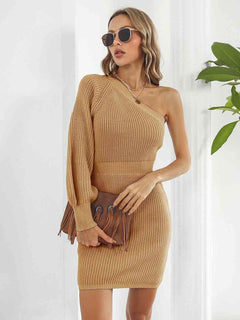 Melizafashion Elegant  Meliza's One-Shoulder Mini Sweater Dress
