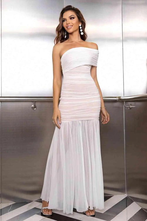 Melizafashion Elegant  Meliza's One-Shoulder Ruched Maxi Dress