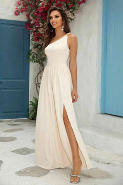 Melizafashion Elegant  Meliza's One-Shoulder Split Maxi Dress