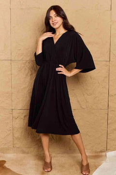 Melizafashion Elegant  Meliza's OneTheLand Make Your Move Solid Surplice Midi Dress