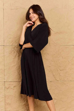 Melizafashion Elegant  Meliza's OneTheLand Make Your Move Solid Surplice Midi Dress