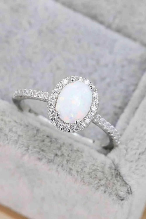 Meliza's Opal 925 Sterling Silver Halo Ring - Melizafashion