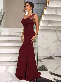 Melizafashion Elegant  Meliza's Rhinestone One-Shoulder Formal Dress