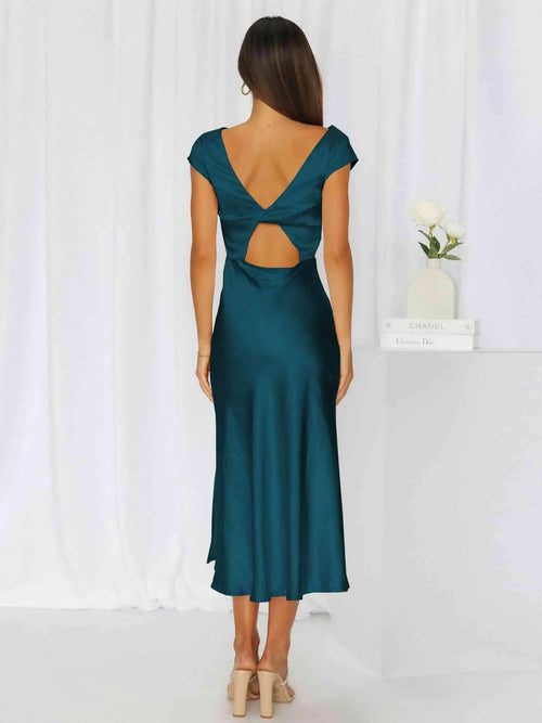 Melizafashion Elegant  Meliza's Round Neck Cap Sleeve Midi Dress