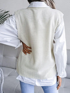 Meliza's Round Neck Openwork Capped Sleeve Sweater Vest - Melizafashion
