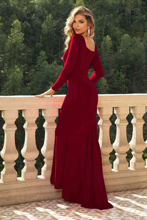 Melizafashion Elegant  Meliza's Square Neck Long Sleeve Dress