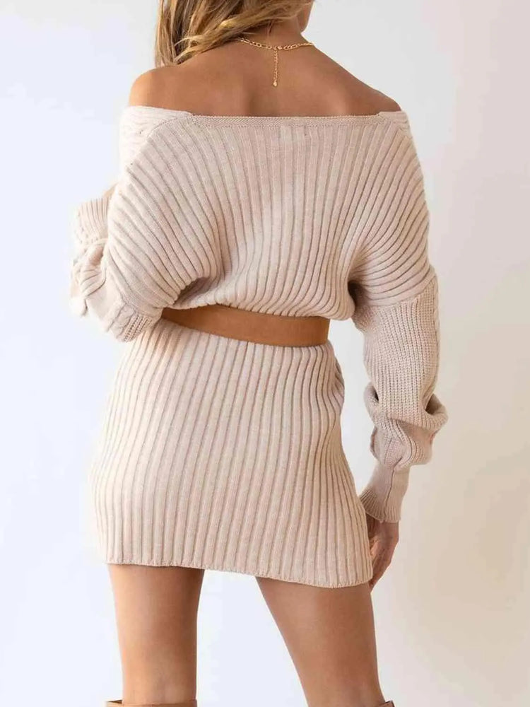 Meliza's Surplice Neck Long Sleeve Sweater Dress - Melizafashion