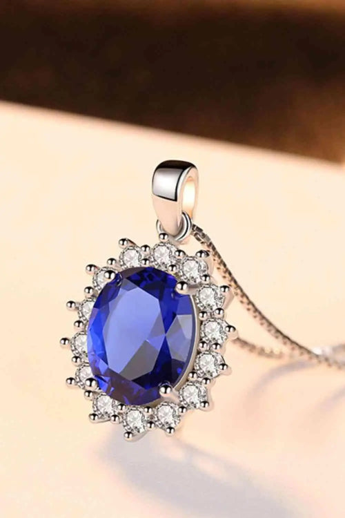 Meliza's Synthetic Sapphire Pendant 925 Sterling Silver Necklace - Melizafashion