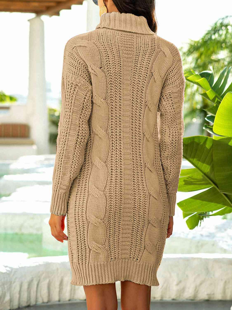 Melizafashion Elegant  Meliza's Turtleneck Ribbed Sweater Dress