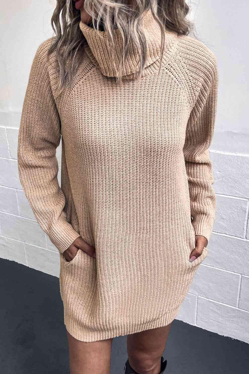 Melizafashion Elegant  Meliza's Turtleneck Sweater Dress with Pockets