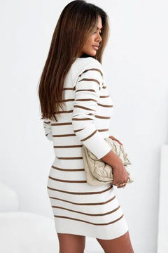 Striped Round Neck  Sweater Dress - Melizafashion