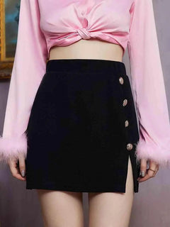 Meliza's Decorative Button Slit Mini Skirt - Melizafashion