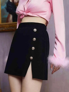 Meliza's Decorative Button Slit Mini Skirt - Melizafashion