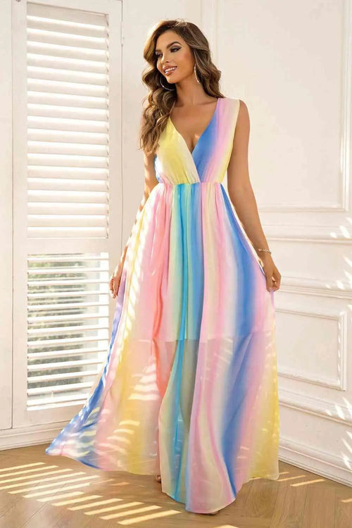 Melizafashion Elegant  Meliza's Surplice Neck Sleeveless Maxi Dress