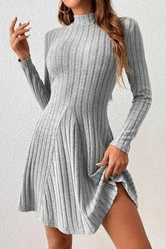 Mock Neck Long Sleeve Mini Dress - Melizafashion