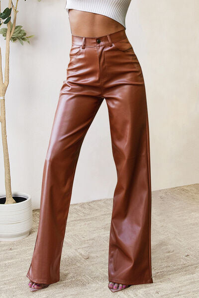 Buttoned High Waist Pants with Pockets Trendsi