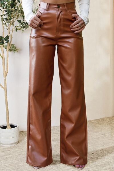 Buttoned High Waist Pants with Pockets Trendsi